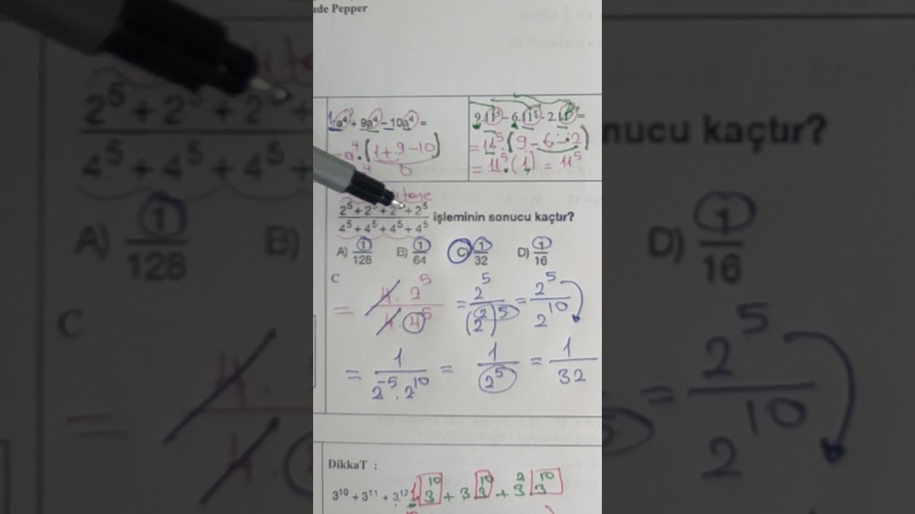 Üslü Sayılar,  Toplama Çıkarma İşlemleri,  8.sınıf  09