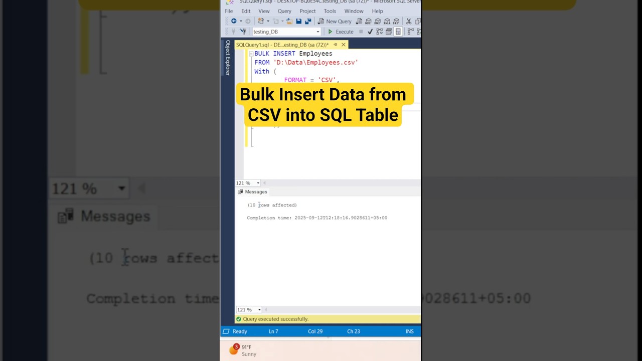 How to Bulk Insert Data from CSV into SQL Server Table | Step by Step Example #sqlserver #bulkquery