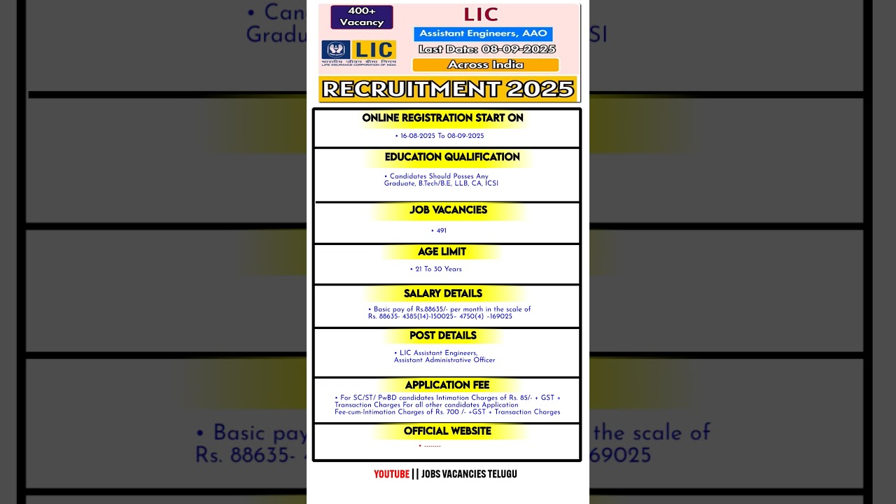 LIC Assistant Engineers Recruitment 2025||LIC Assistant Jobs Notification|#lic #Licassistant|New Job