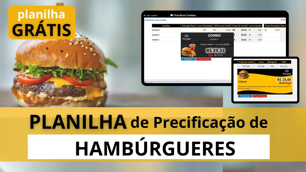 🔔[Baixe Grátis] Planilha de Precificação para HAMBURGUERIA Grátis Delivery de Comida e iFood