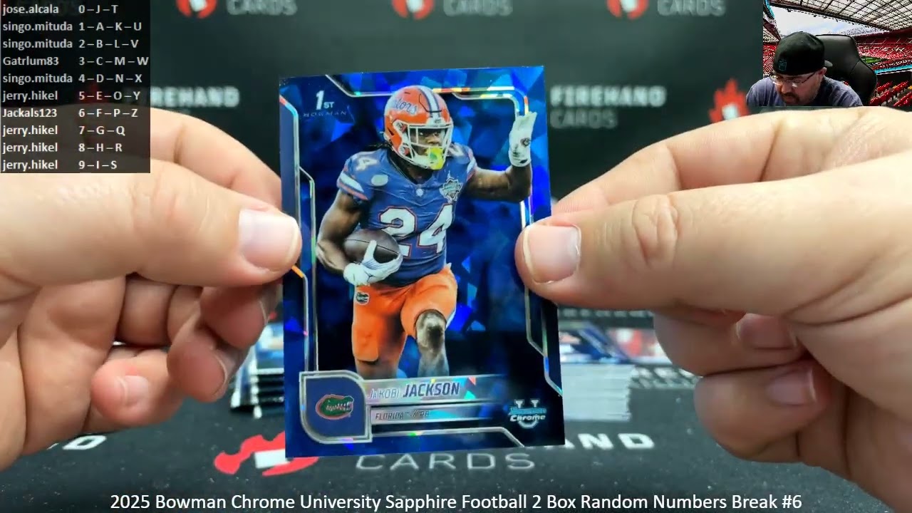 01.05.2026 2025 Bowman Chrome University Sapphire Football 2 Box Random Numbers Break #6