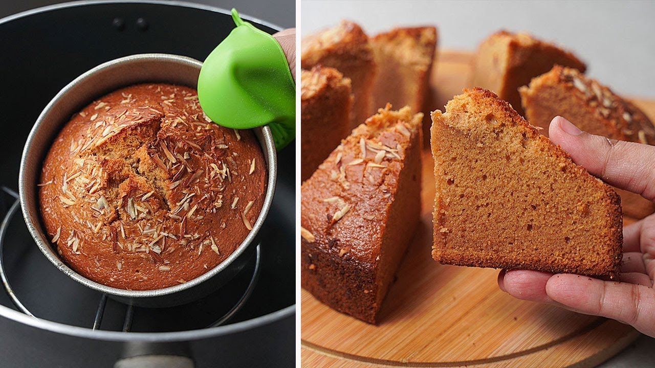 No Egg No Oven Coffee Almond Cake | Eggless Almond Coffee Cake |  Yummy
