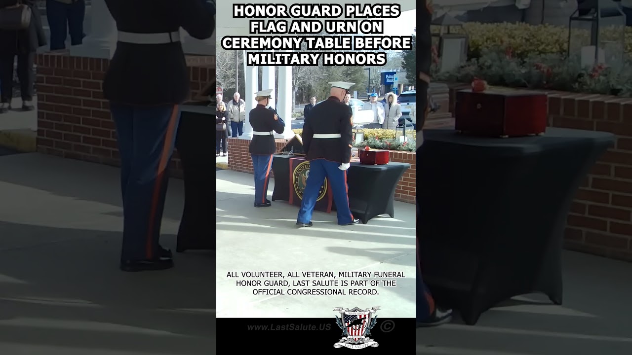 Honor Guard places flag and urn on ceremony table before military funeral honors
