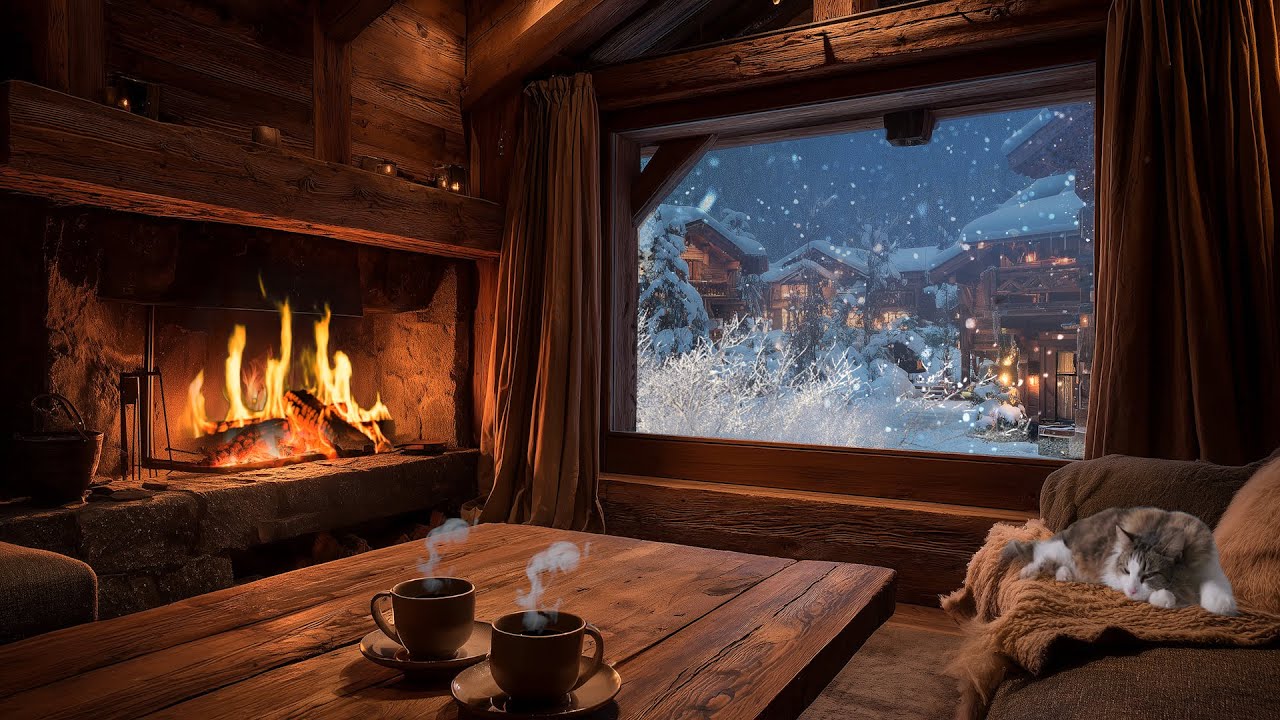Cozy Wooden Cabin in a Heavy Snowstorm ❄️ Crackling Fireplace & Howling Wind Sounds for Deep Sleep