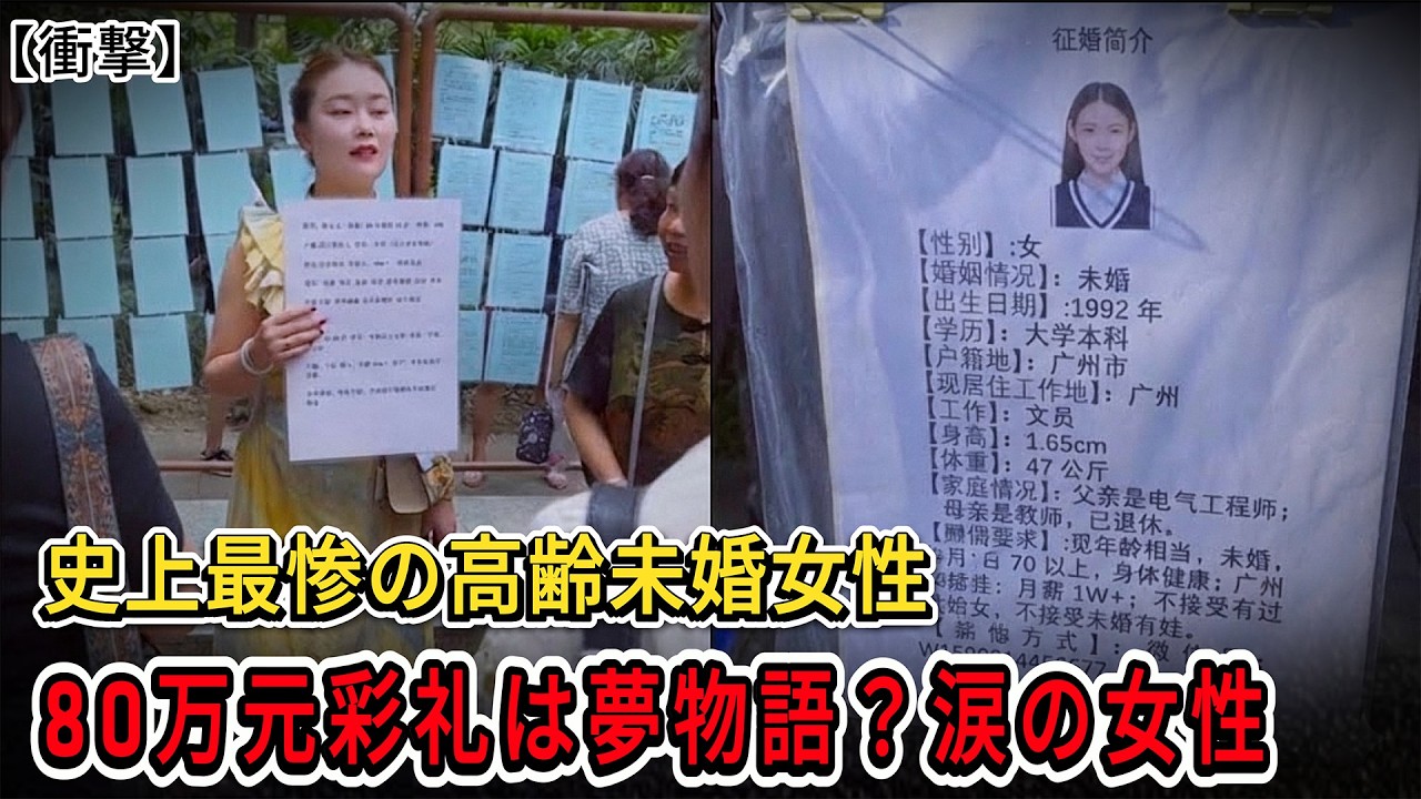 【衝撃】史上最も悲惨な高齢未婚女性、80万元の高額結納金に涙崩れる女性。未婚女性は5000万人超、北京・上海・広州・深圳に集中。