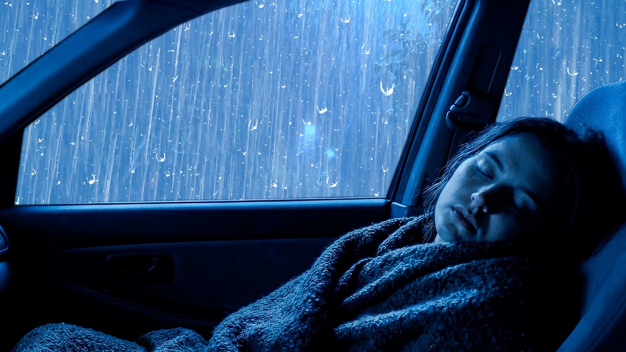 Sleep Soundly in 3 Minutes with Heavy Rain & Thunder Cracks on Rickety Car in Foggy Forest at Night