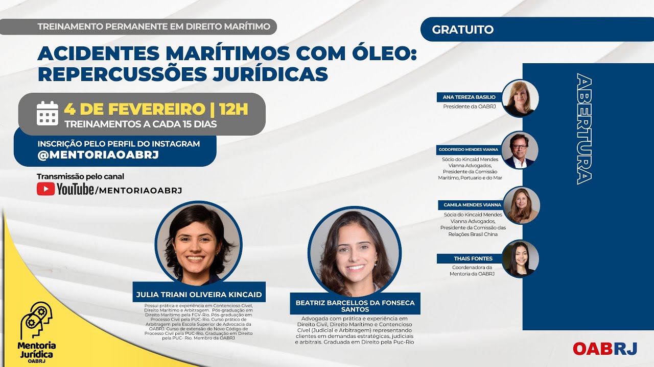 Acidentes Marítimos com Óleo: repercussões jurídicas - Treinamento em Direito Marítimo - 04/02 - 12H