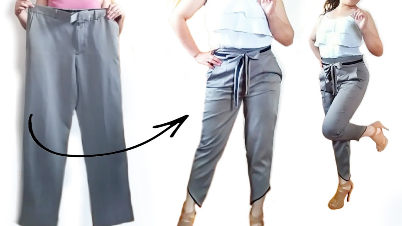 #DIY Refashion men's pants into a lady's pants / sewing tutorial / how to alter pants / sewing ideas