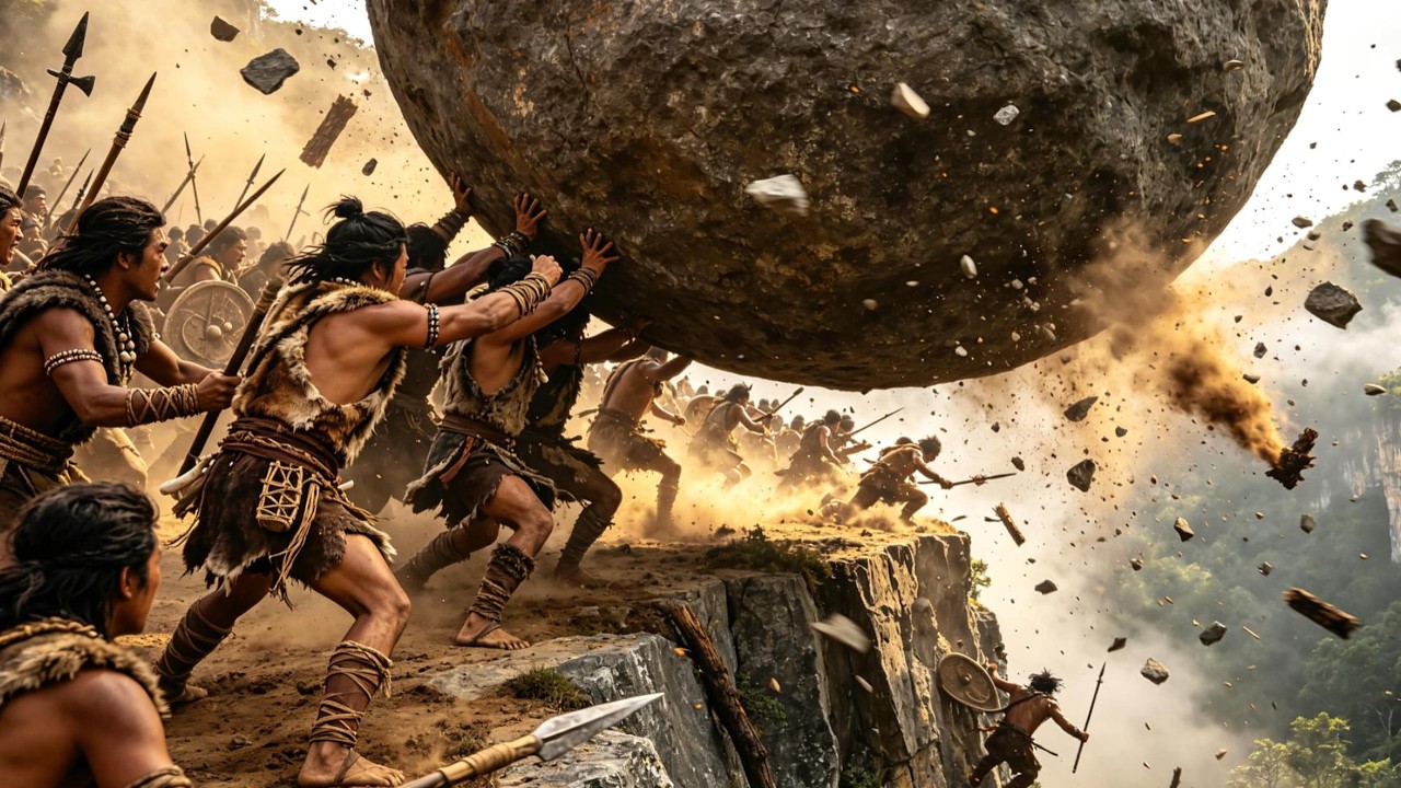 Cliff Ambush! Villagers Crush Invaders With Boulders - Top 4K War Action Film #movie