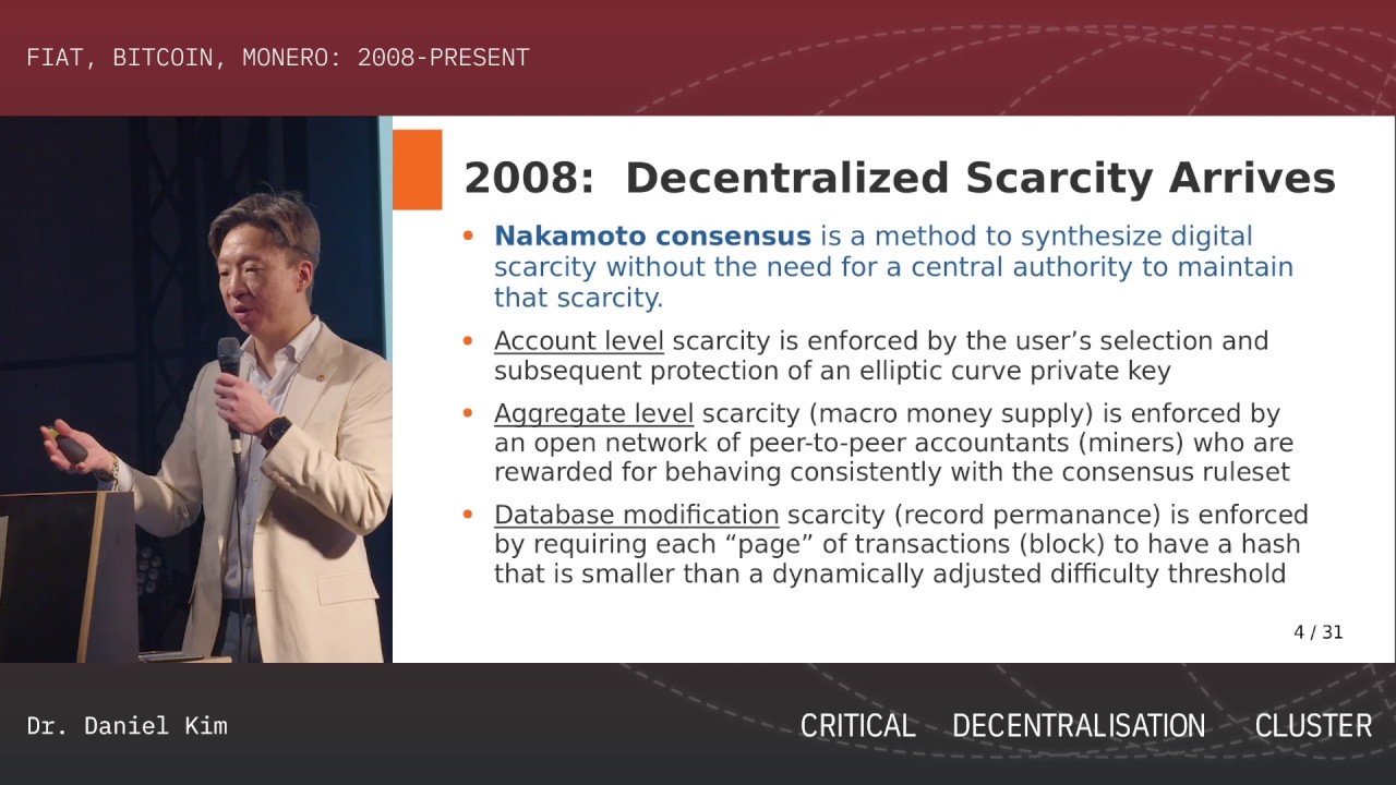 Critical Decentralisation Cluster 36c3 - Fiat, Bitcoin, Monero: 2008-Present (Dr. Daniel Kim)