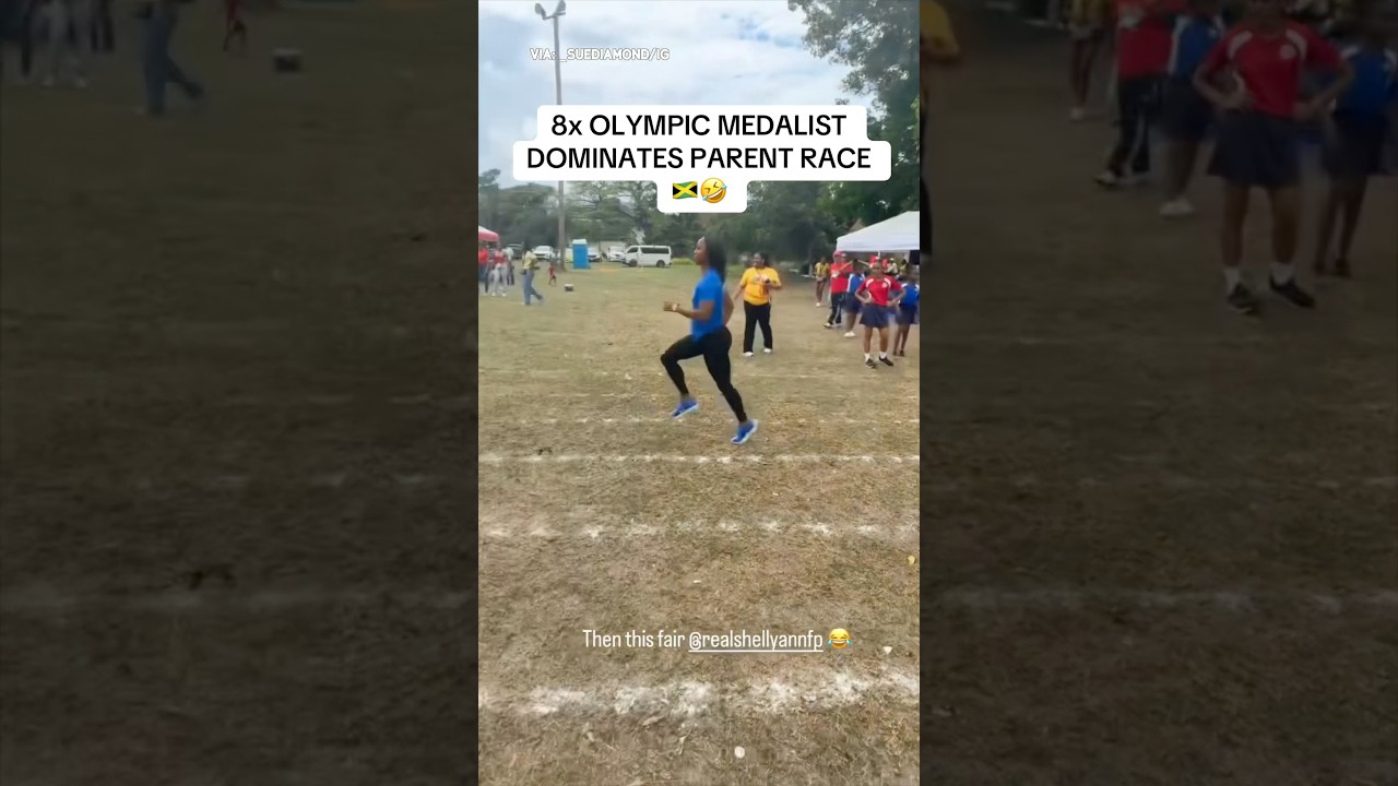 🇯🇲Shelly-Ann Fraser-Pryce DEMOLISHING everyone in a race at her son&rsquo;s school 🤣 #trackandfield