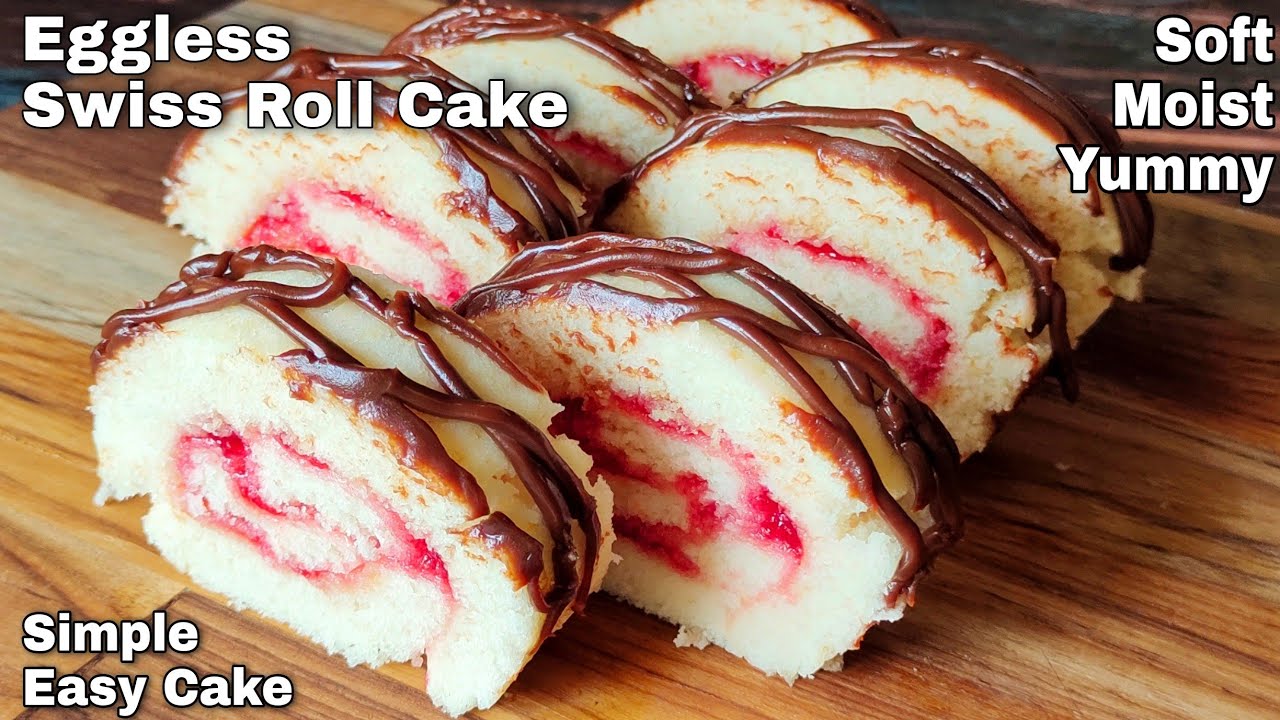 Simple Easy Eggless Swiss Roll Cake | Soft Moist Yummy Cake Without Cream, Condensed Milk, Butter