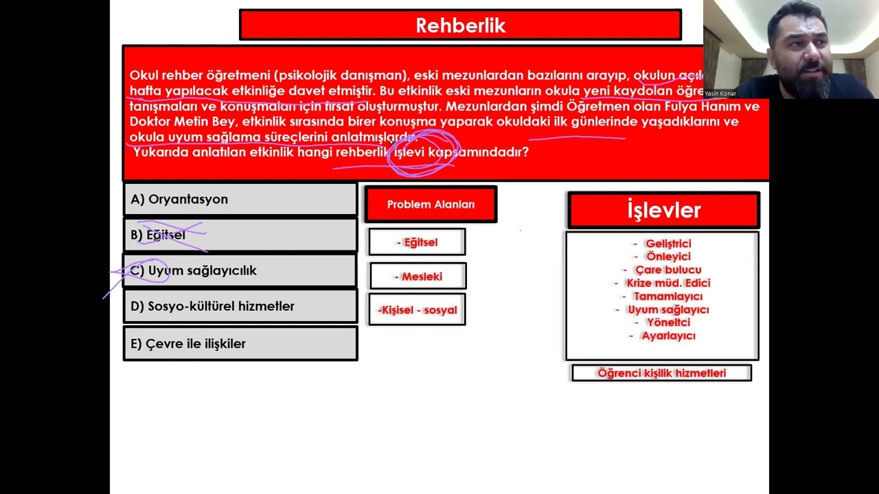 UZMAN VE BAŞÖĞRETMENLİK SINAVI REHBERLİK VE ÖZEL EĞİTİM MUHTEMEL SORU-1 (YASİN KONAR HOCA)