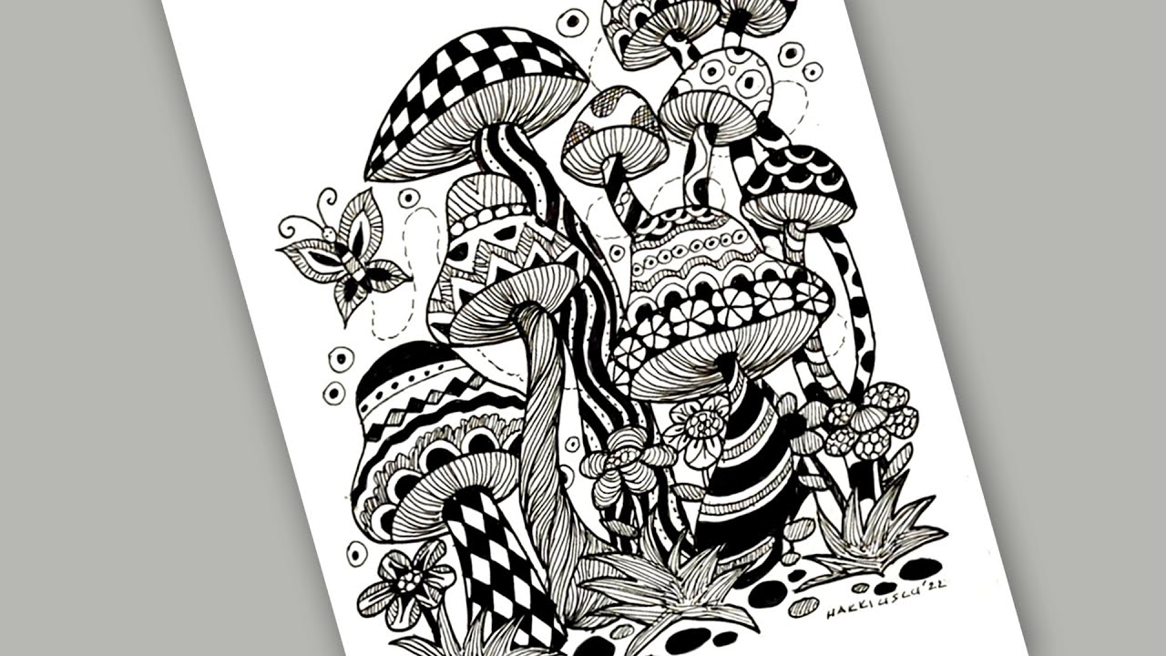 Zentangle Mushroom Drawing Step by Step | Easy Zentangle Art Tutorial