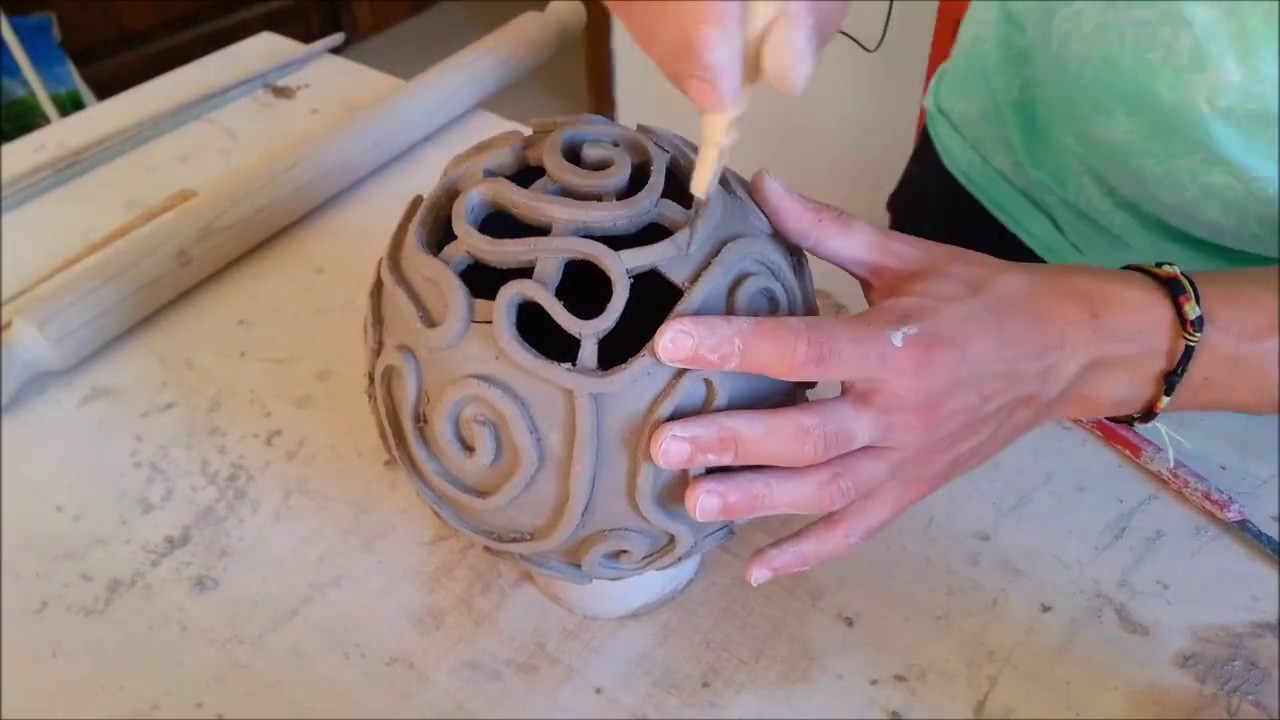 making raku ceramic lamp openwork
