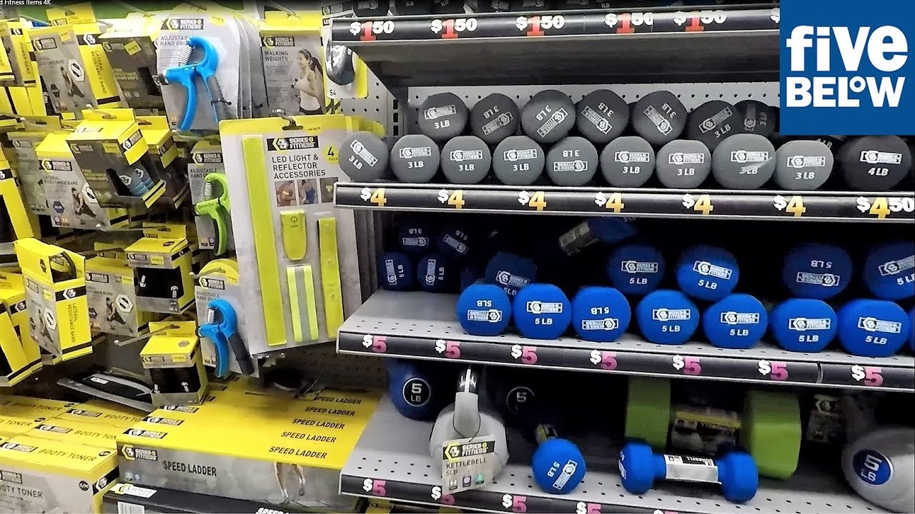 FIVE BELOW EXERCISE AND FITNESS SECTION - FITNESS EQUIPMENT WEIGHTS WORKOUT TRAIING ACCESSORIES
