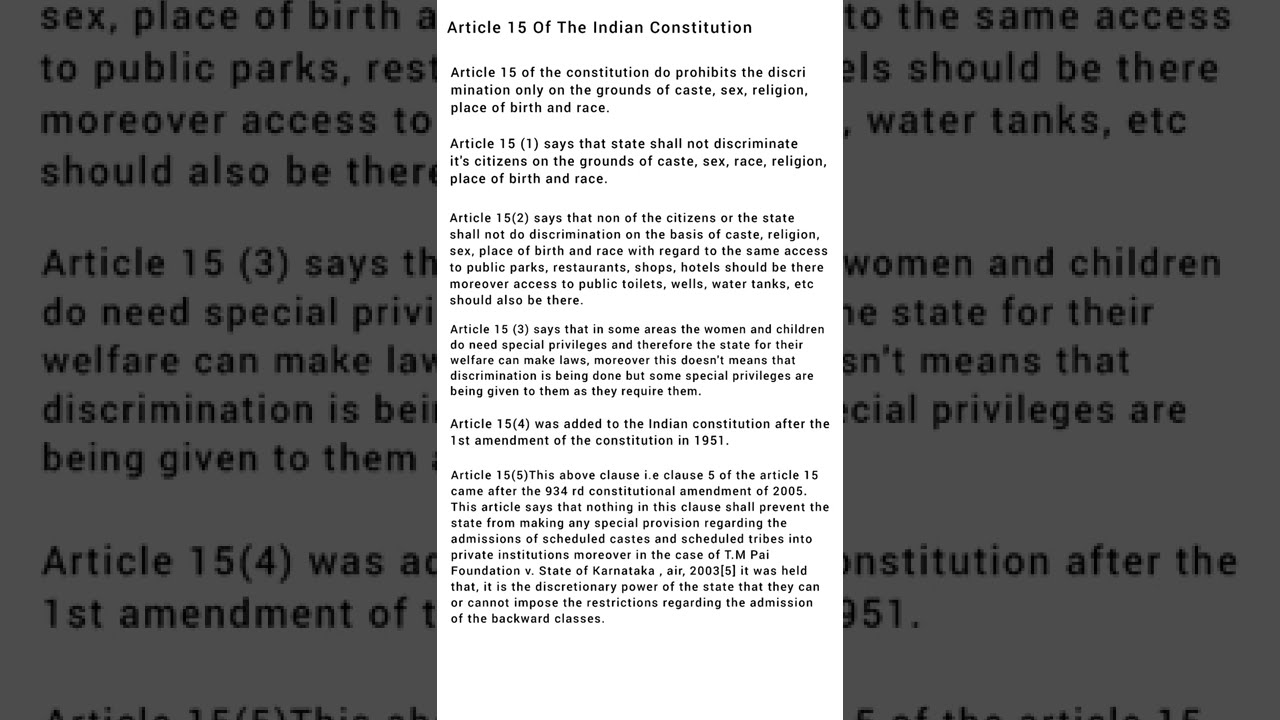 Article 15 Of The Indian Constitution | Bharadvajalegalclasses | #Bharadvajalegalclasses #shorts