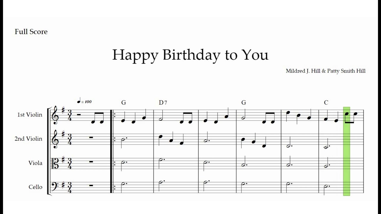 Happy Birthday To You -Beginner String Quartet - The Violin Place