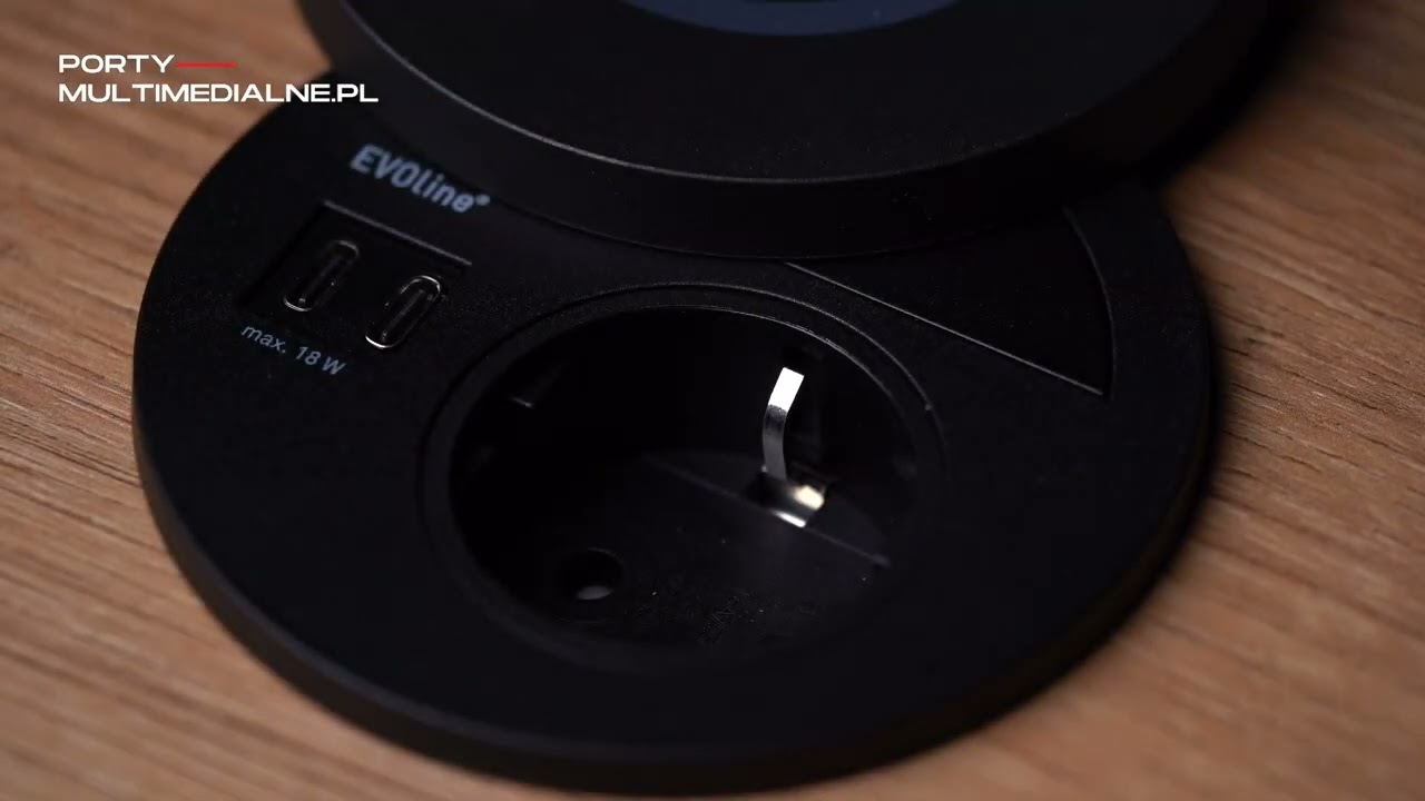 Nowoczesne gniazdo EVOline Circle &ndash; pokrywa indukcyjna, USB i przepust kablowy
