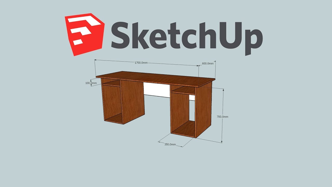 Simple modern plywood computer desk-Google SketchUp Make