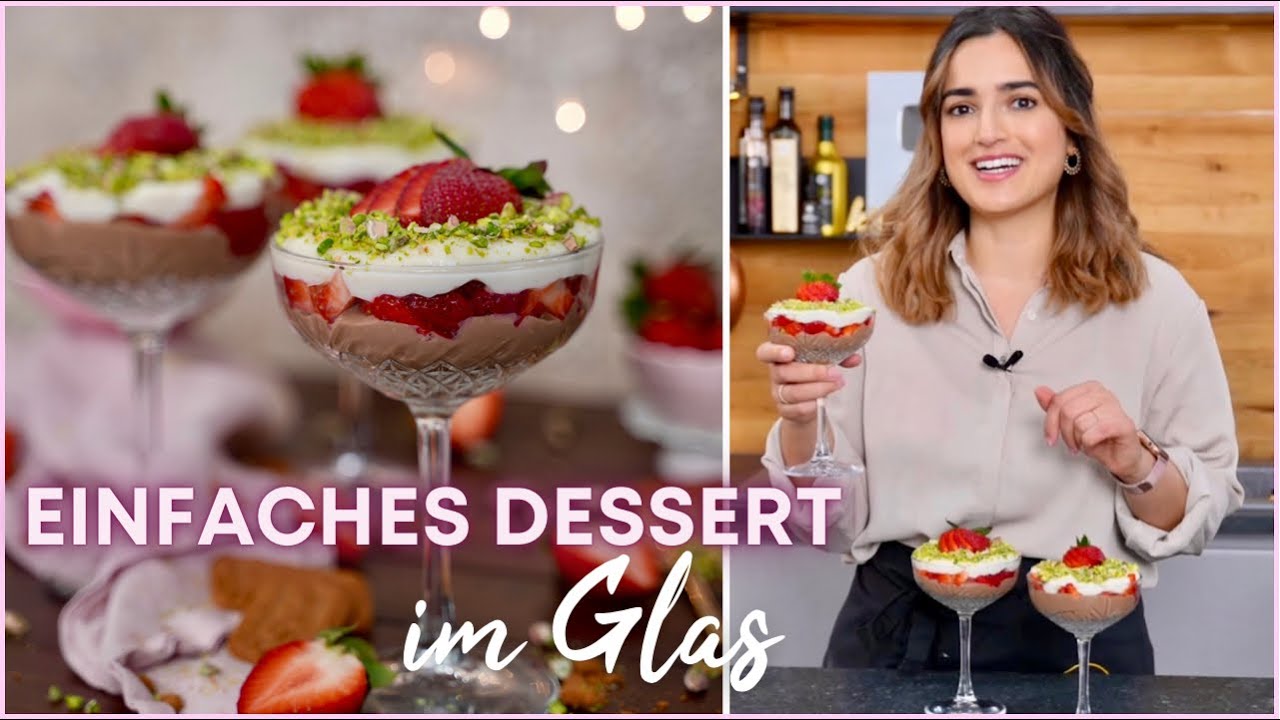Erdbeer-Glasdessert mit Schoko und Vanille / türkischer Pudding ohne Ei Muhallebi