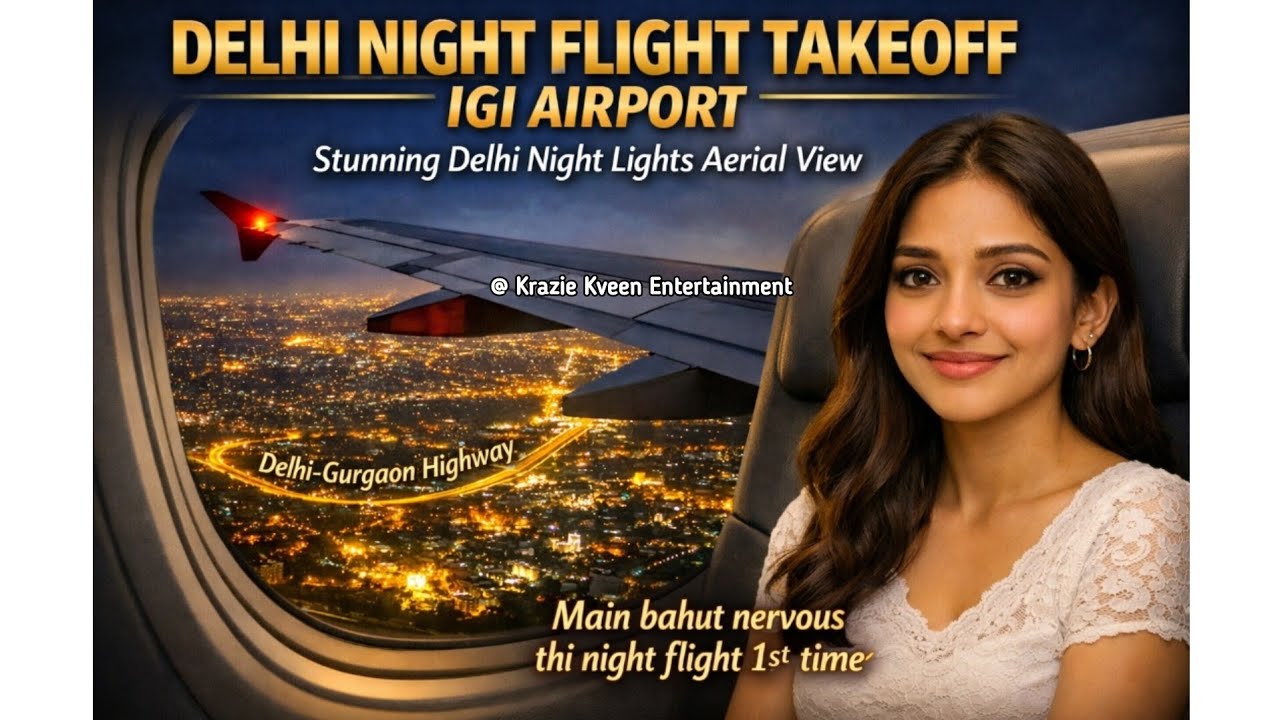 I was Nervous|Delhi City Lights from above|Night Flight take-off|IGI Airport & Highway Aerial View 