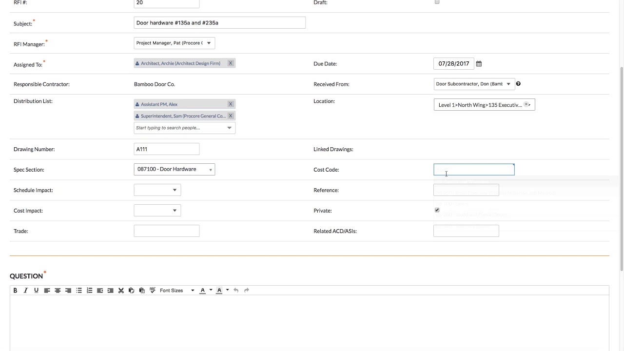 Procore   Create RFI (PC)