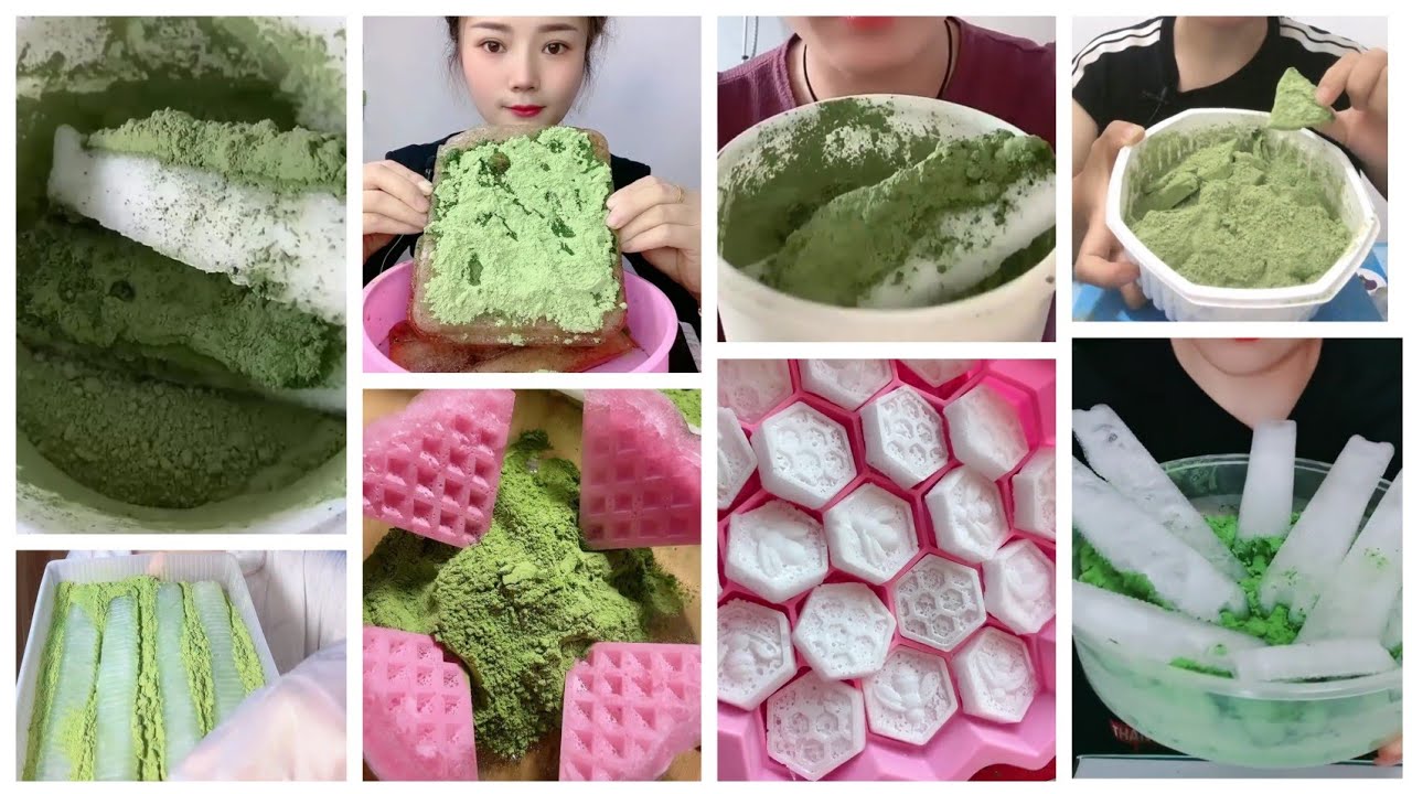 ASMR : Hard ice with matcha|Crunchy ice eating