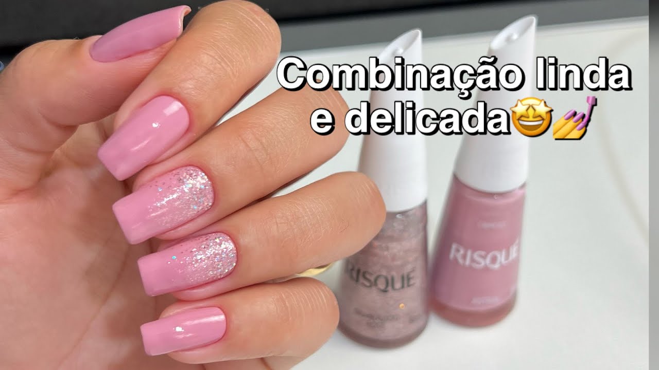 Unhas decoradas com esfumado de glitter efeito cascata 🤩