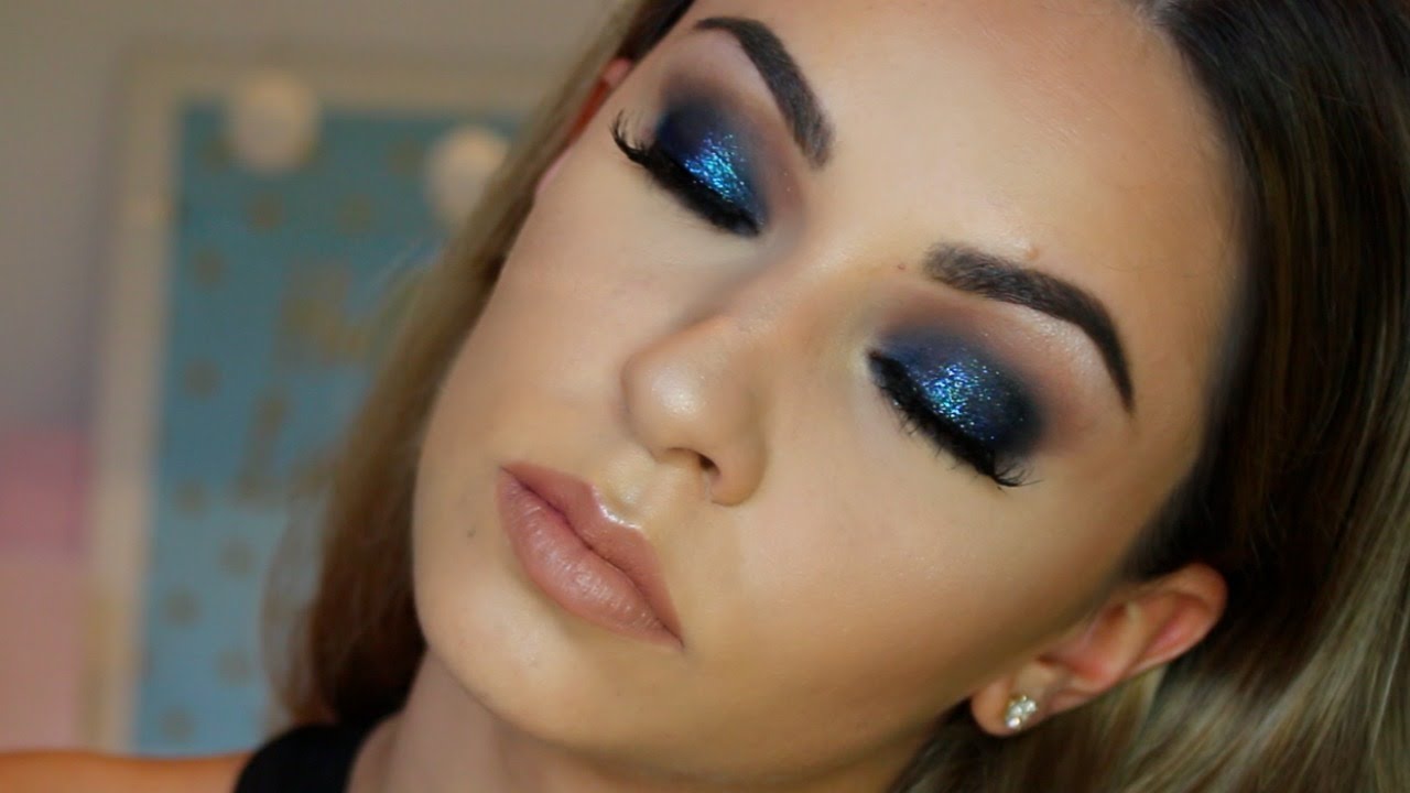Blue Glitter Smokey Eye Makeup Tutorial for Hooded Eyes