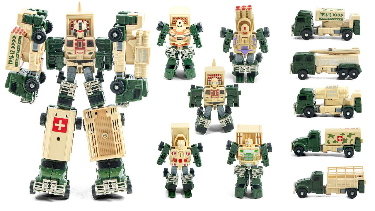 Military MobileTeam 5 Vehicles Deformation Robot Assemble MegaRobot Transformation