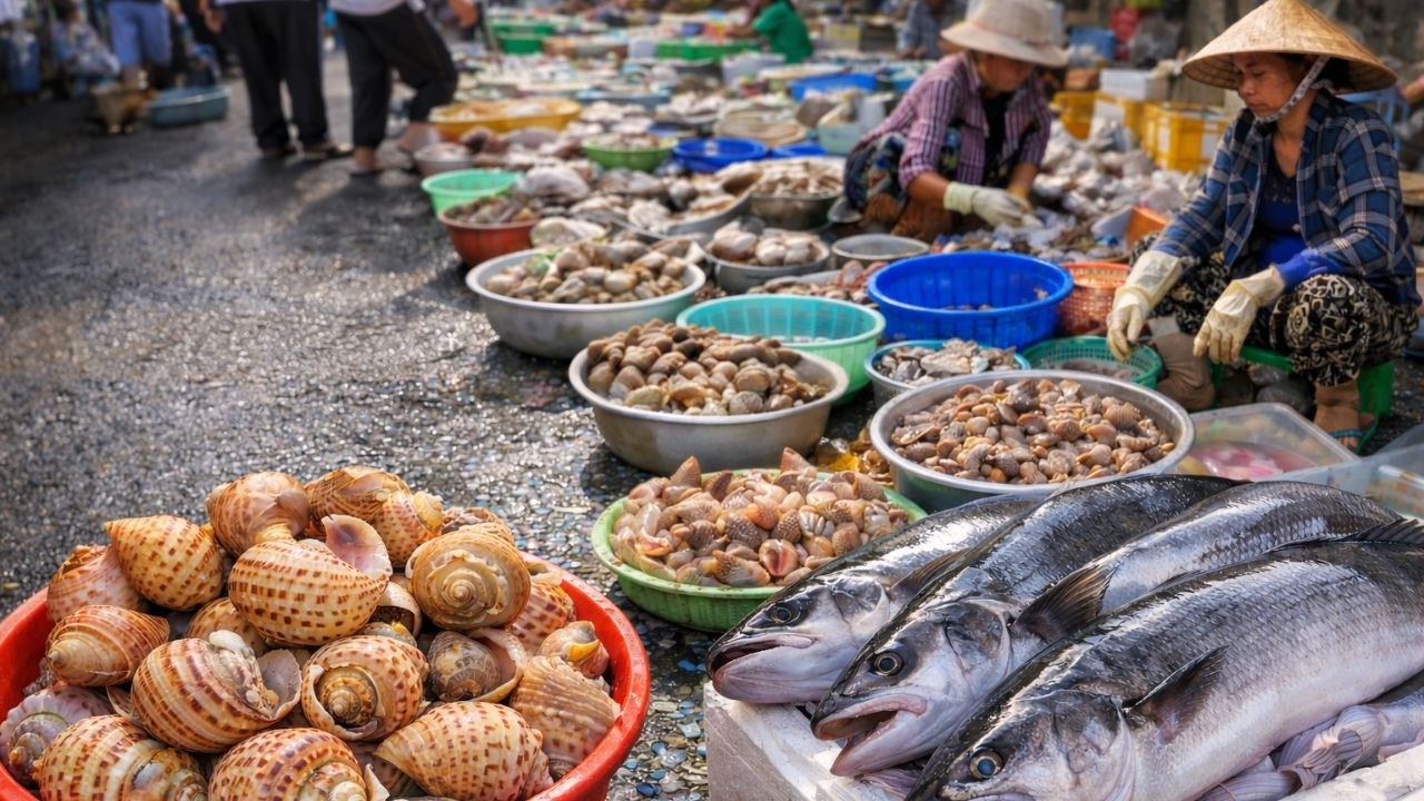 Cảnh hiếm thấy ở chợ biển: Cá bóp, ốc giác bán không kịp thở!