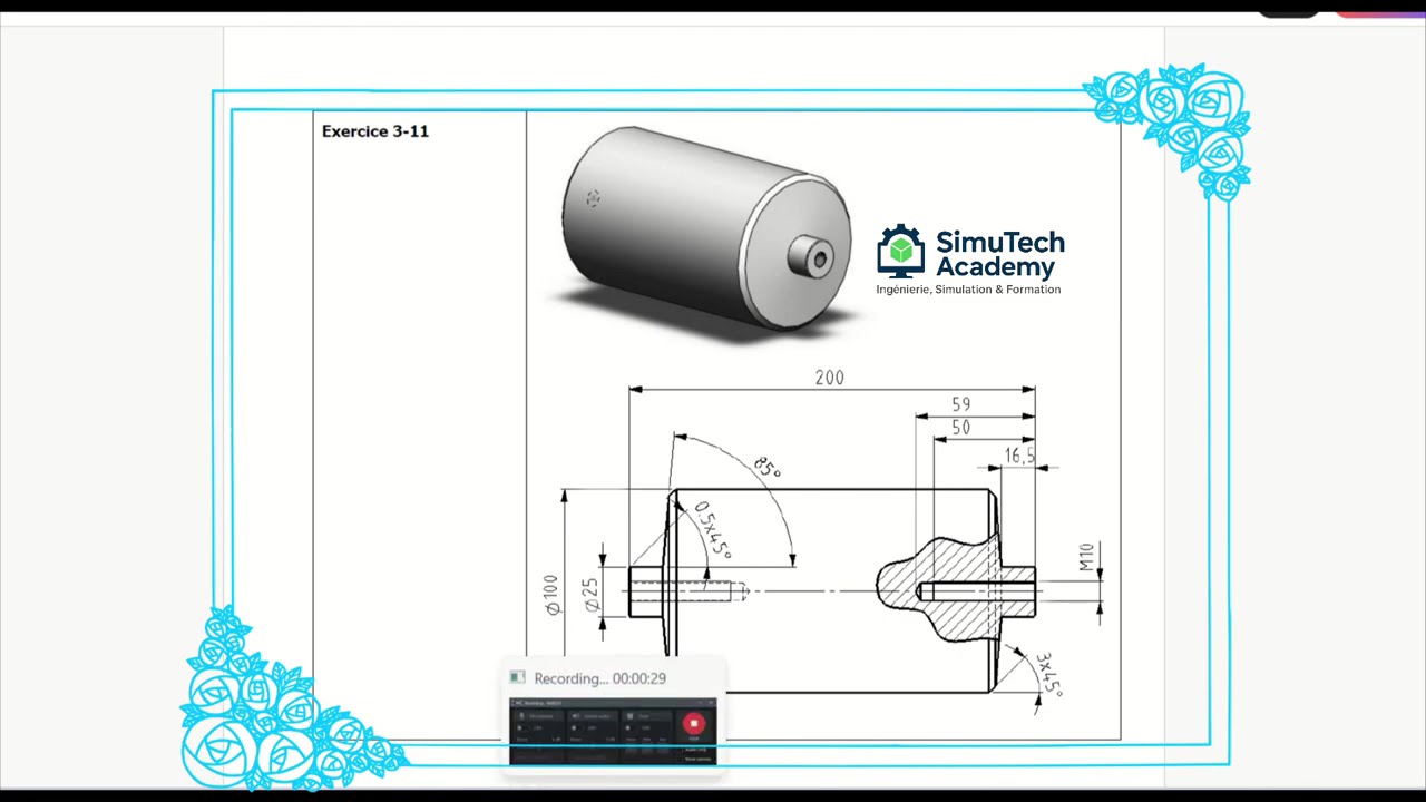 SolidWorks Tutoriel 3 I Exercice 3-11 I Modélisation d’un Cylindre avec révolution| CAO |