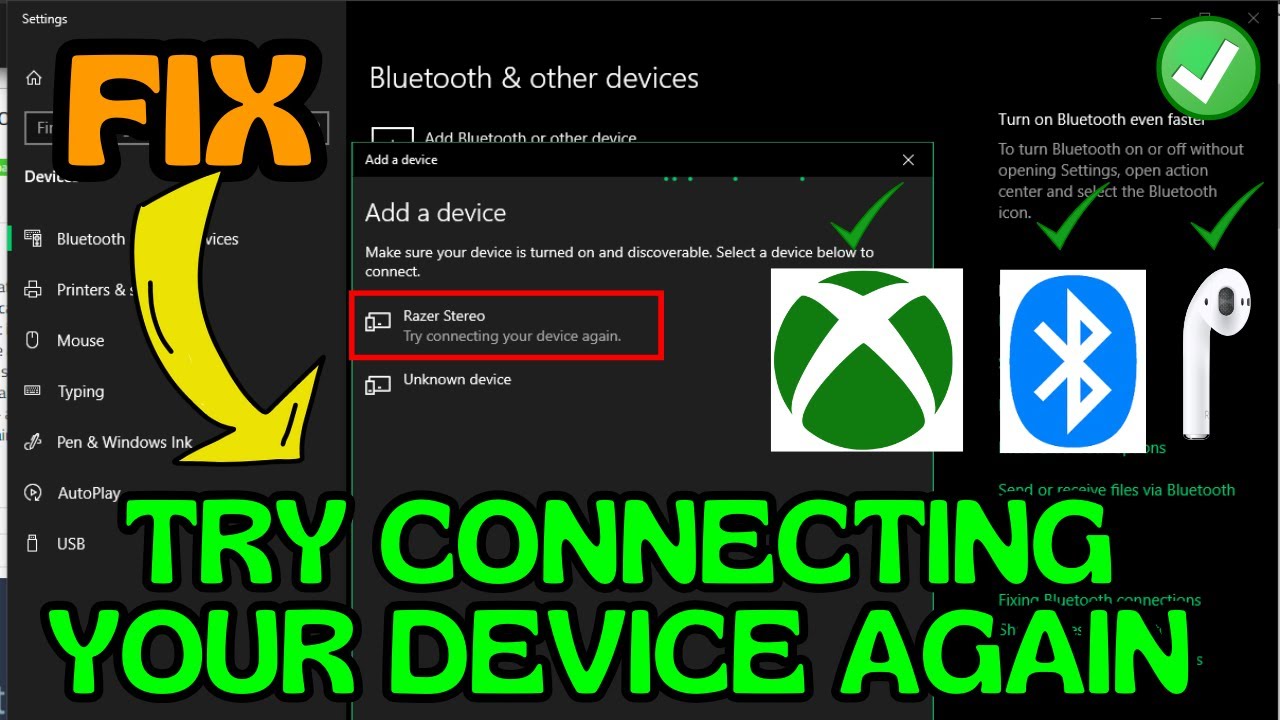Bluetooth try connecting your device again Fix