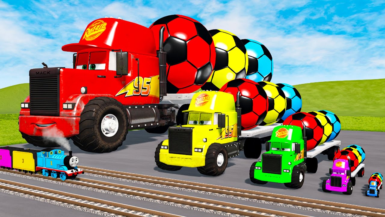 Big & Small Long Mack Truck with Ball vs Train Thomas | BeamNG.Drive