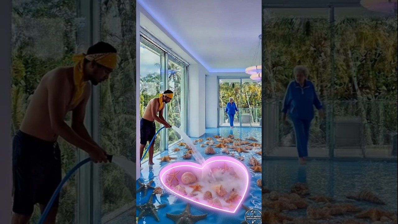 THE MOST INSANE FLOOR EVER?😱 Infinity Heart-Shaped Beach Floor Build ❤️🏖️ #epoxy #epoxyfloor #diy