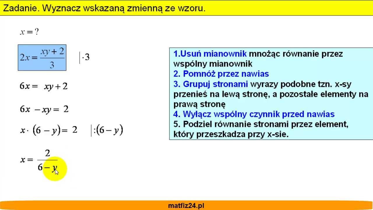 Jak wyznaczyć zmienną ze wzoru - Sprawdzian - Matfiz24.pl
