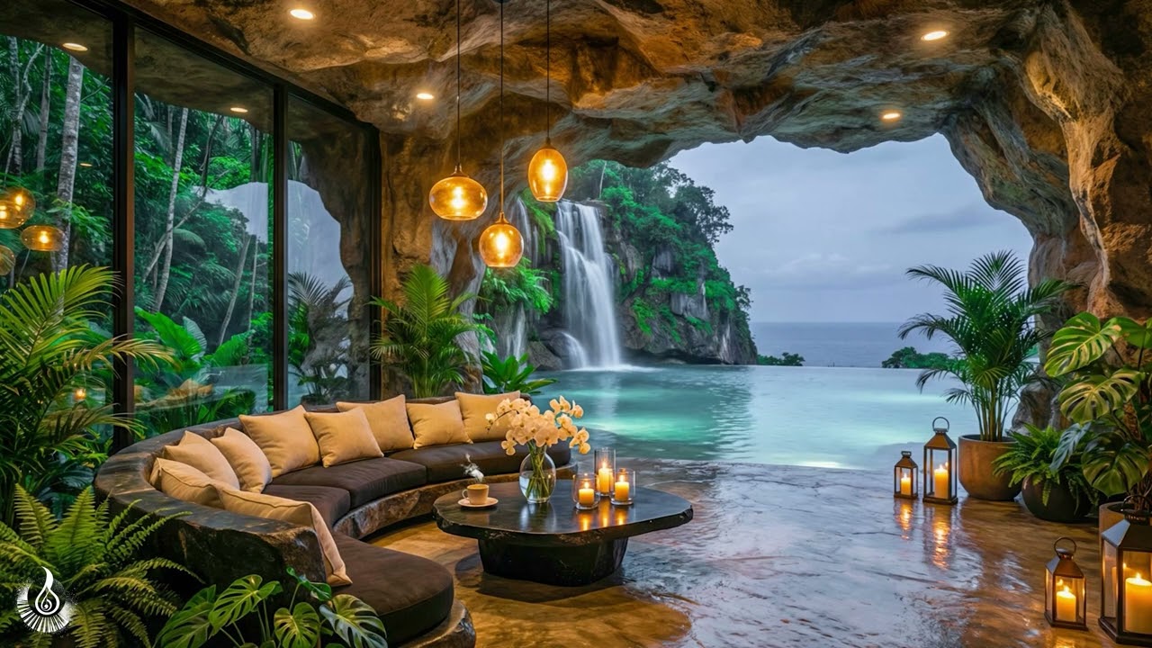 Nature Scene and Waterfall Fresh | Jazz Piano for Living Room | Instrumental Jazz
