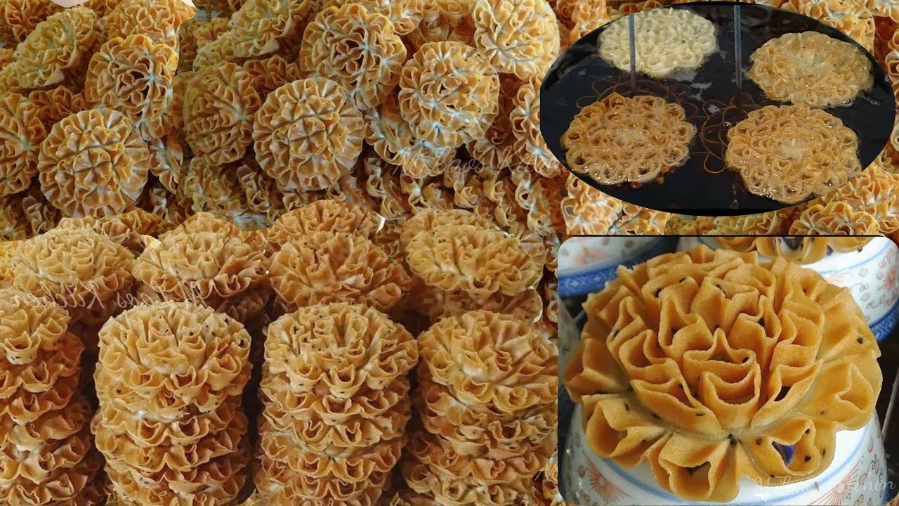 How to make  Lotus flower cookie วิธีทำ ขนมดอกจอก ของลาว ເຂົ້າຫນົມດອກຈອກ