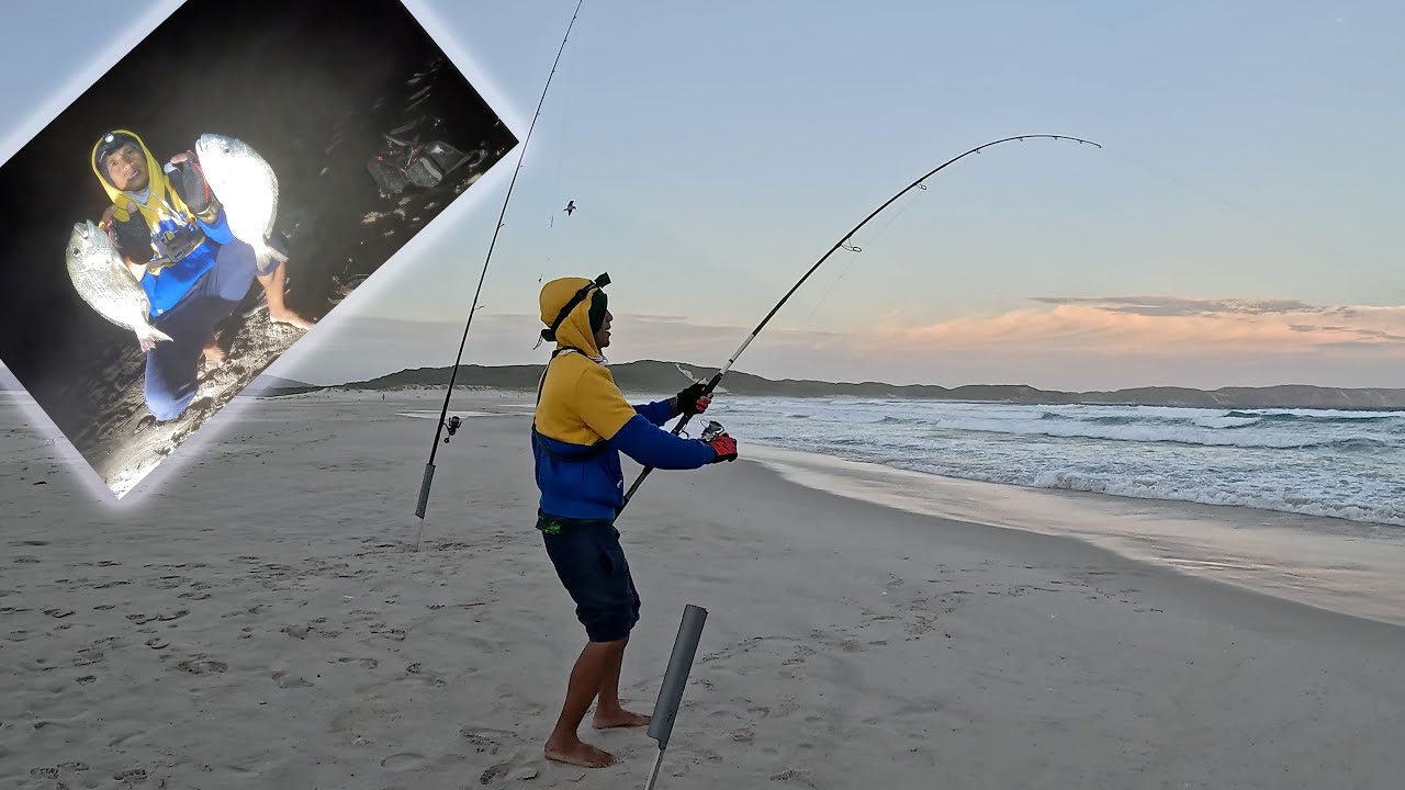 Fishing on a high winds on a sun set