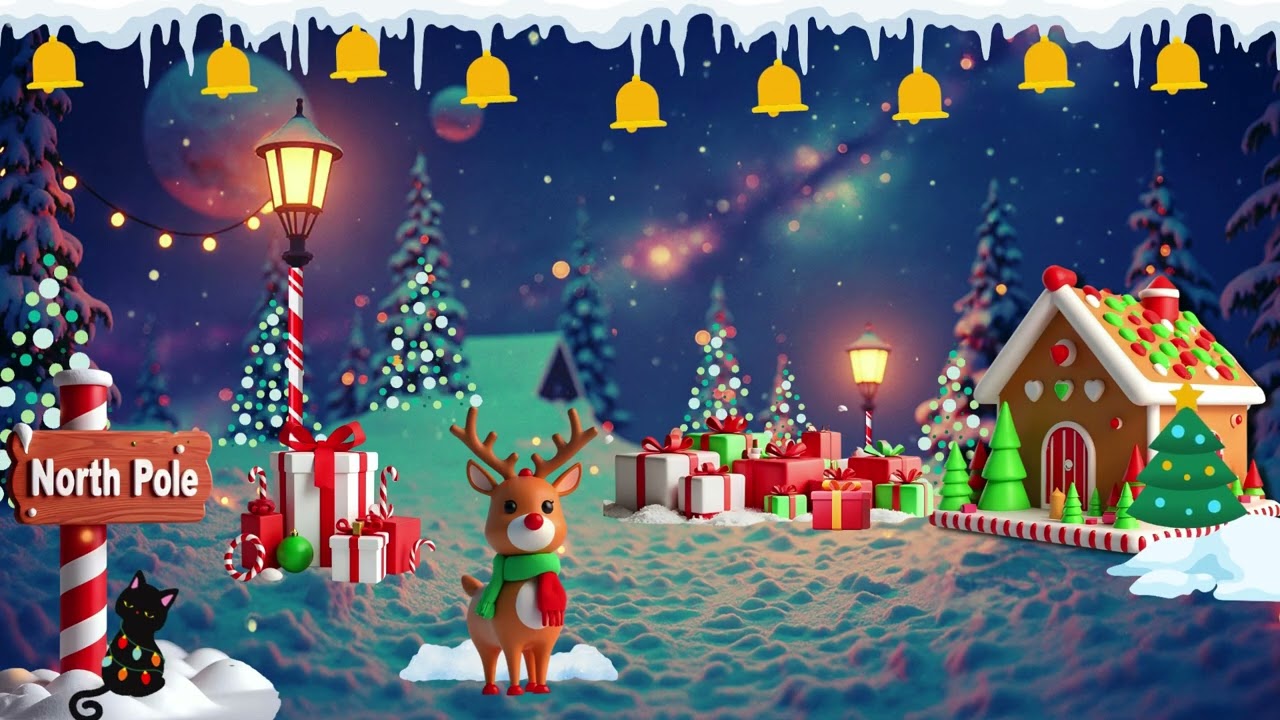 Red Nose Reindeer🎄Christmas Ambience | ❄️ Snowy North Pole & Festive Christmas Music