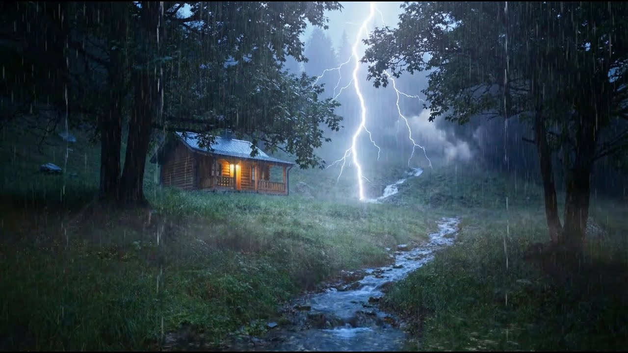 Night Thunderstorm Sounds at Cozy Cabin for Sleep, Focus & Relaxation