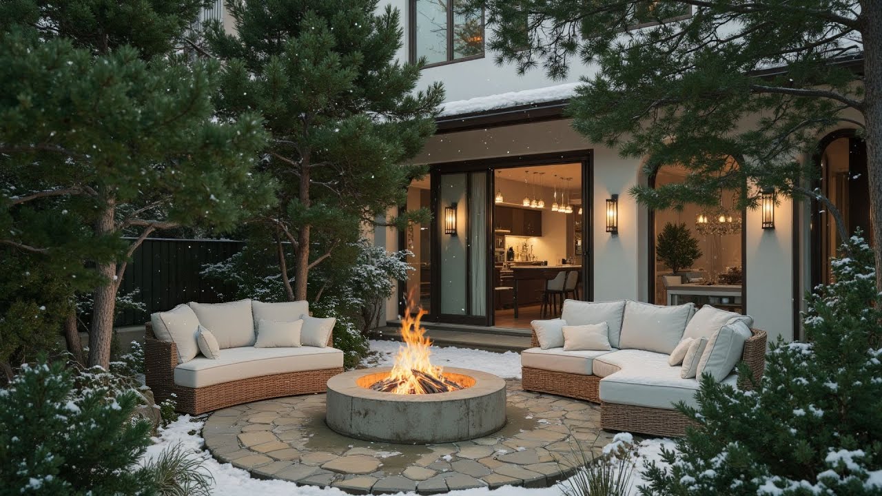 Warm Cafe Garden | ❄️ Soft Jazz Piano & Fireplace Ambience for Relax, Work & Stress Relief