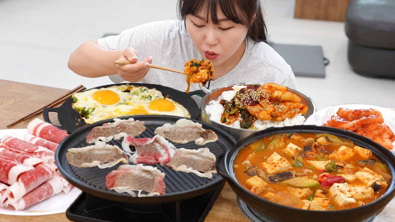 Мукбанг🍚Рагу из соевой пасты с молодым редисом Кимчи Пибимпап! Перезрелый огурец Кимчи