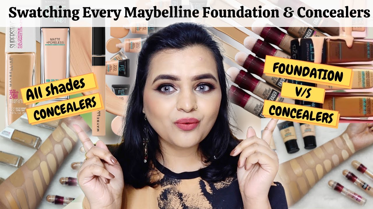 I Swatched all shades of MAYBELLINE Foundation range with Maybelline Concealers ||SHADES COMPARISON