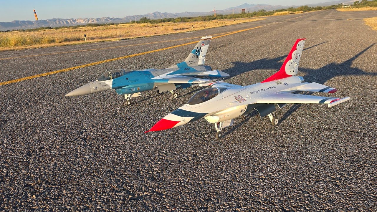 Freewing F-16 V2 90mm and Eflite F 16 Thunderbirds 80mm tandem flight