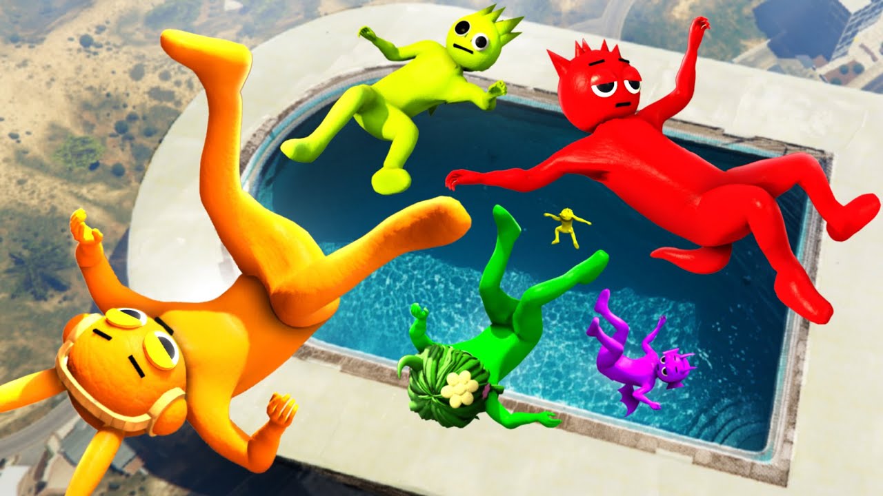GTA 5 Incredibox Sprunki Squad Large Water Pool Ragdolling and Jumping
