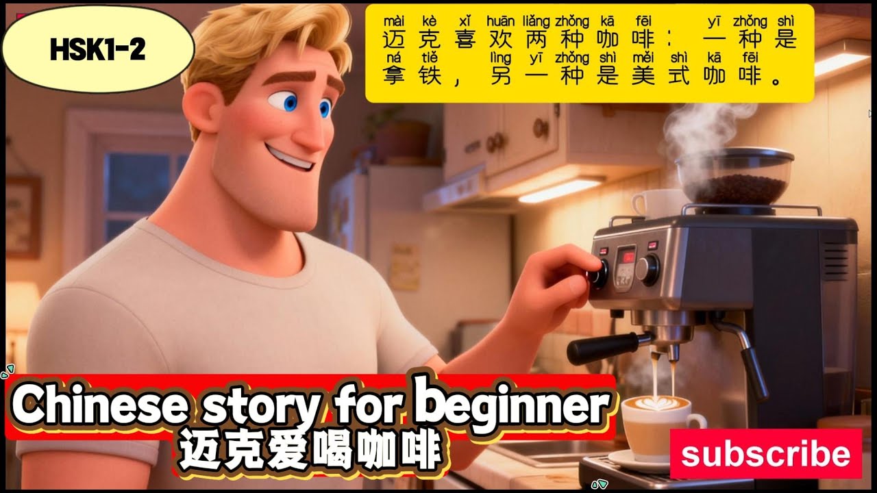 Mike Loves Coffee(HSK1 HSK2) Learn Chinese for Beginners, Easy Mandarin Story, Learn Mandarin Easily