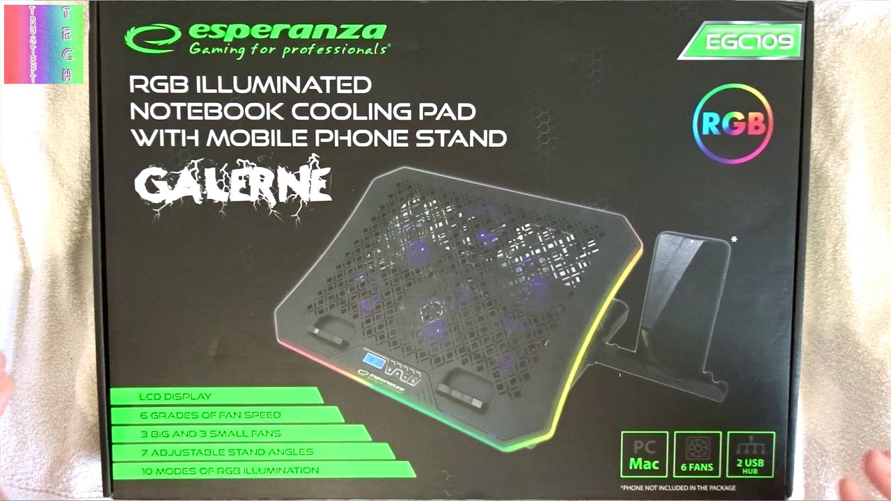 Galerne Notebook Cooling Pad, RGB Illuminated , model EGC109  by Esperanza, Unboxing first look.