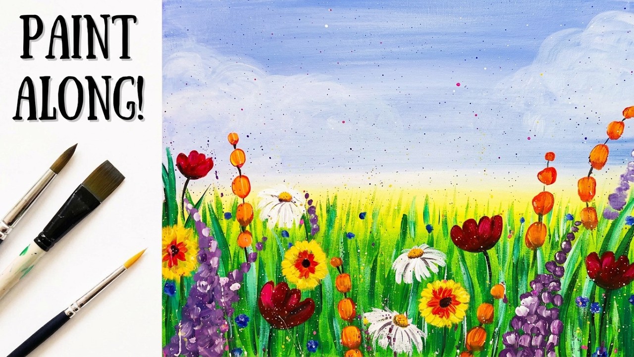 💐EP60- 'Spring Splatter Flowers' - Floral landscape acrylic painting tutorial